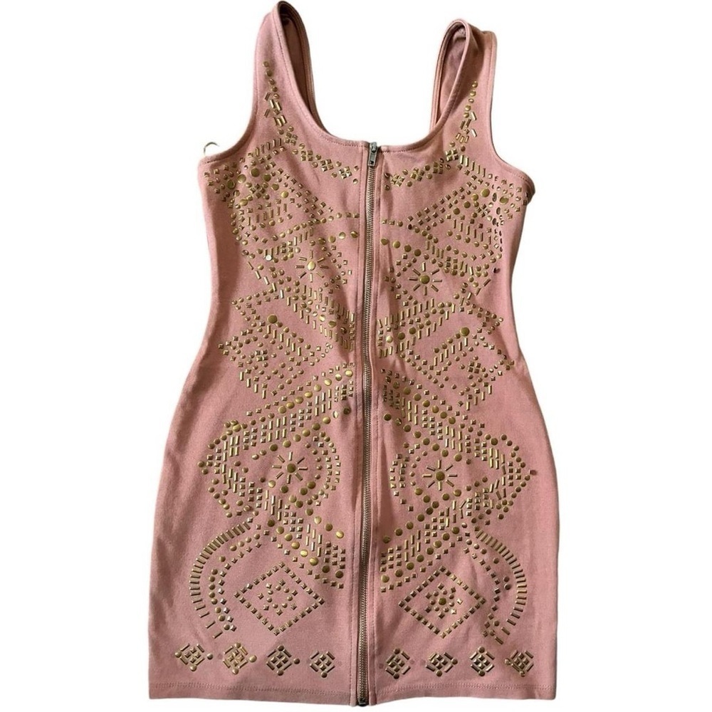 Pink mini dress with gold studs #glammini #studded #lush #blush #partydress